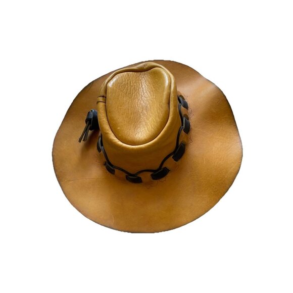 Mens Outback Hat Woven Embossed Tan Hard Leather Cowboy Black Australian - Picture 1 of 13